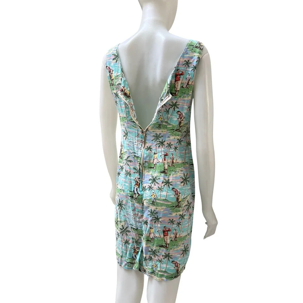 Vtg Reyn Spooner Dress Art of Eddy Y Golf Novelty Woodie Label Collectible Small